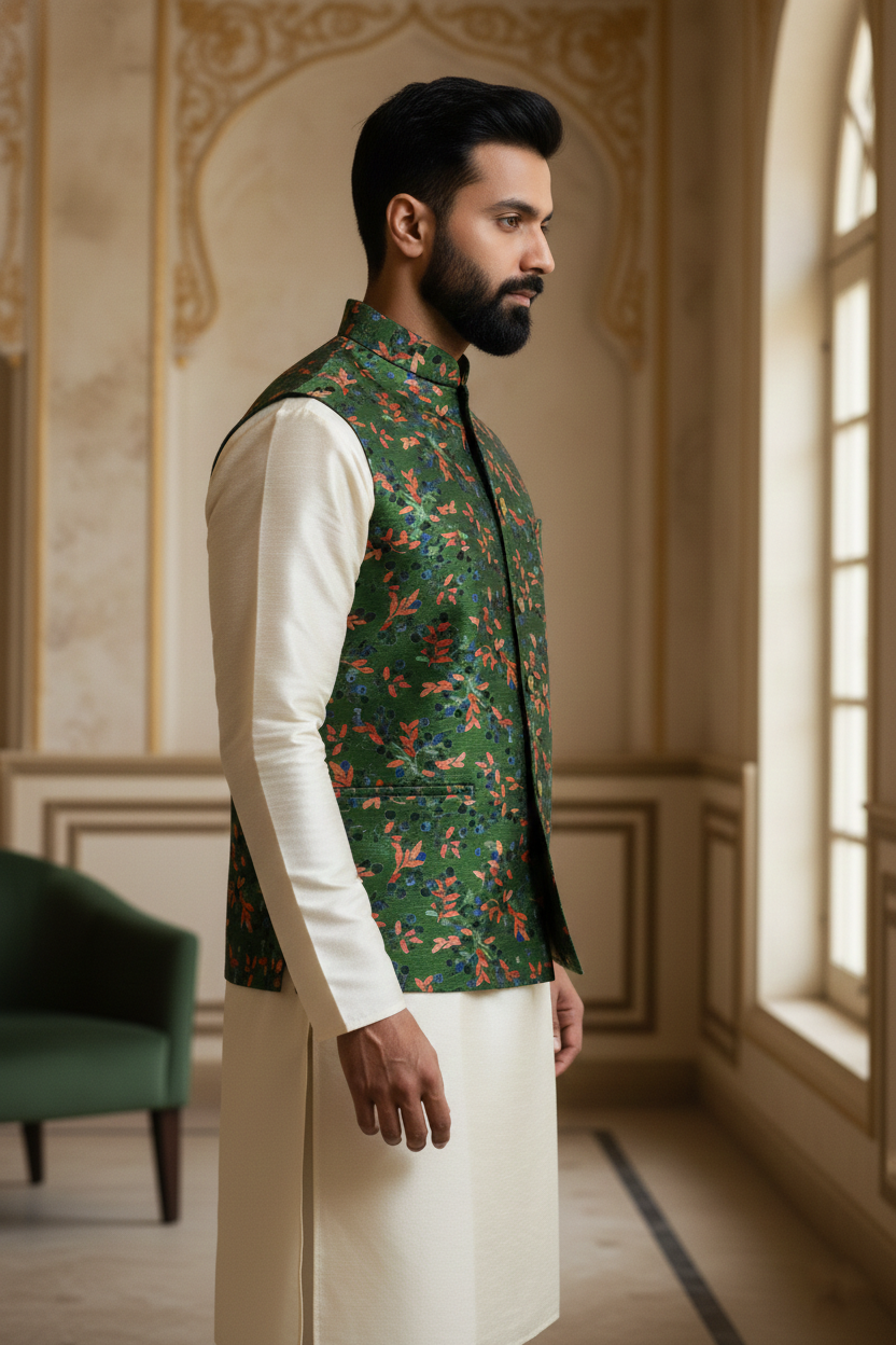 Title: Forest Harmony: The Emerald Botanical Nehru Ensemble
