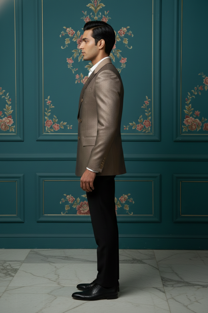 Men'sPremium Bronze Metallic Double-Breasted Blazer , Luxury Slim-Fit Formal Tuxedo Jacket