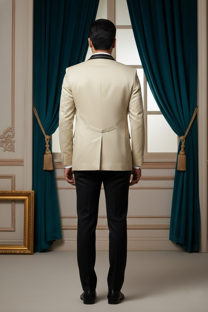 Men's Premium Cream Jacquard Tuxedo 3-Piece Suit Set