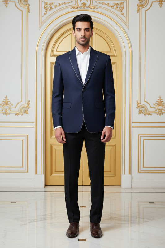 Men's Premium Navy Blue Jacquard Blazer