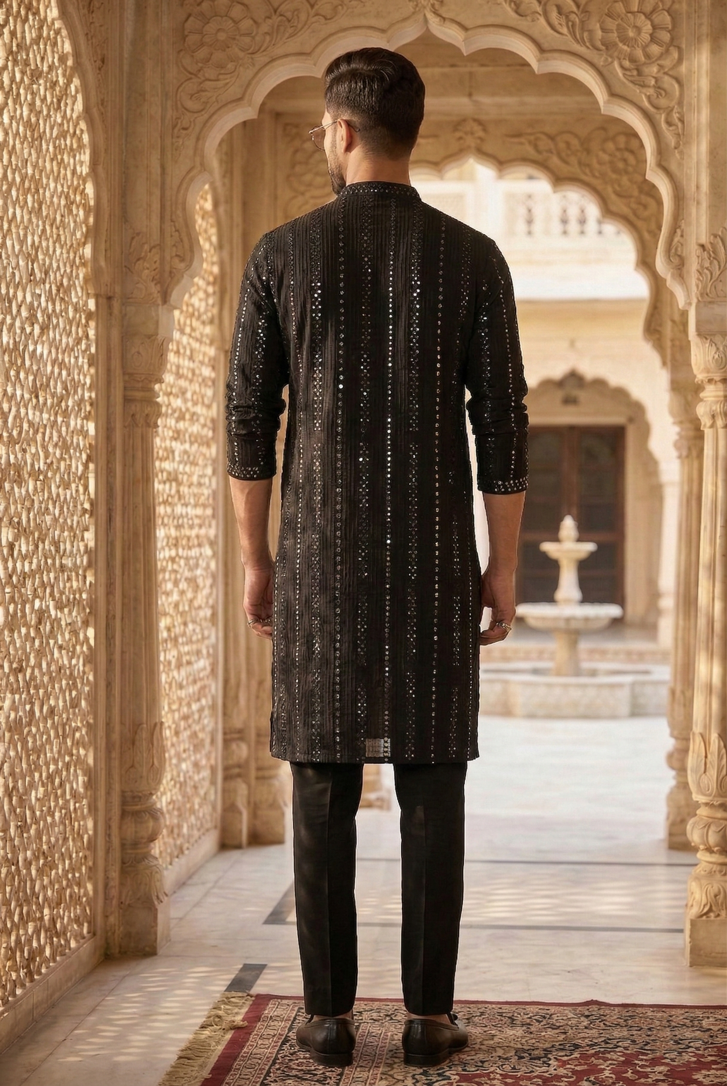 Men'sMidnight Black Sequin Partywear Kurta Pajama