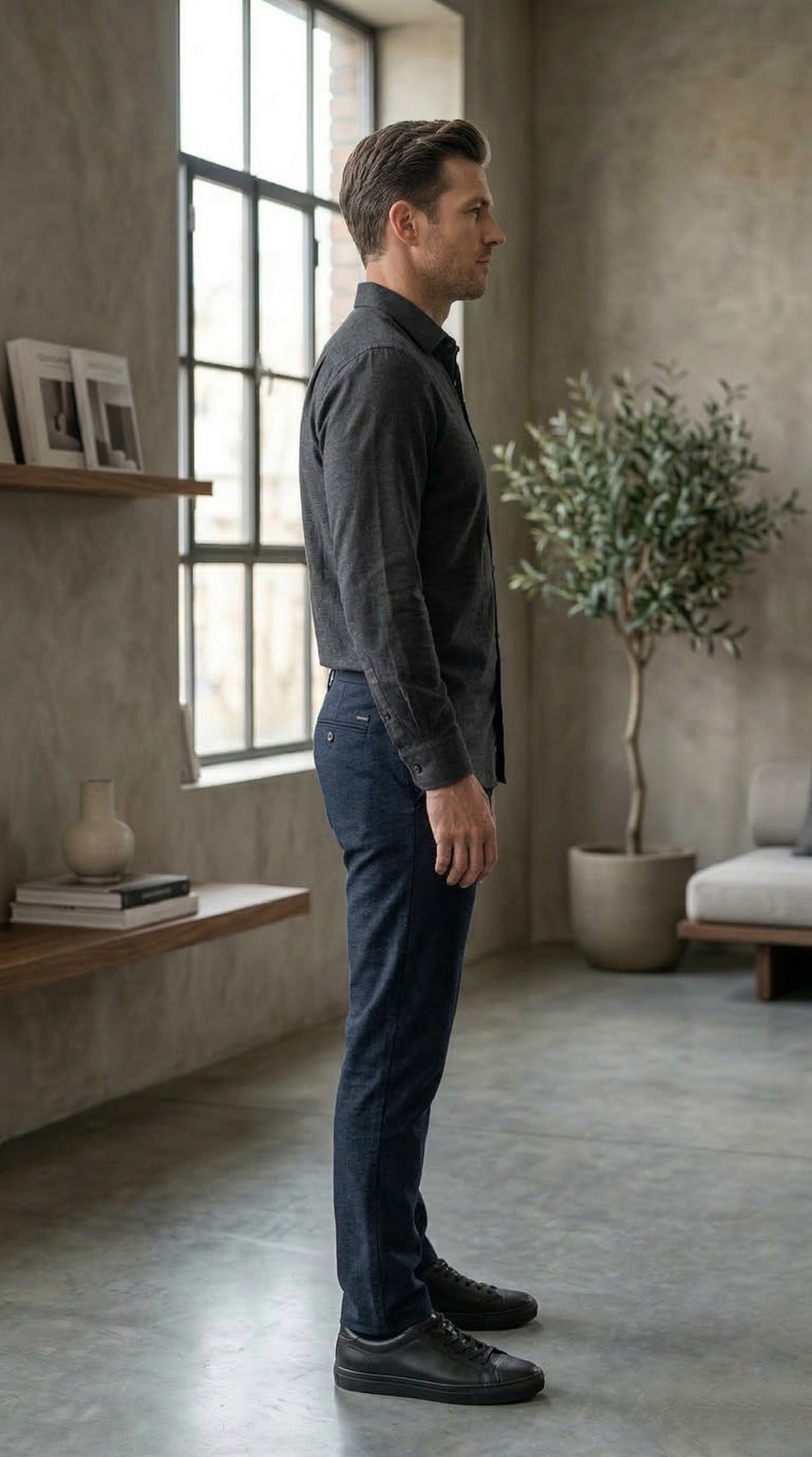 Men'sCharcoal Brushed Cotton , The Sleek Urban Casual Button-Down