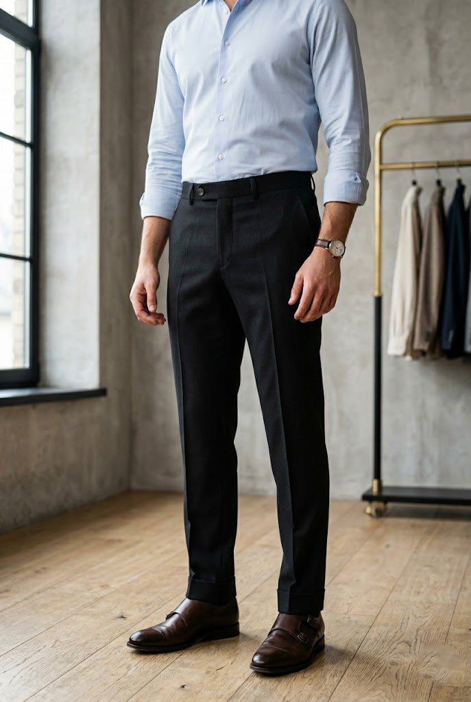 Men'sMidnight Charcoal Textured Wool Trousers