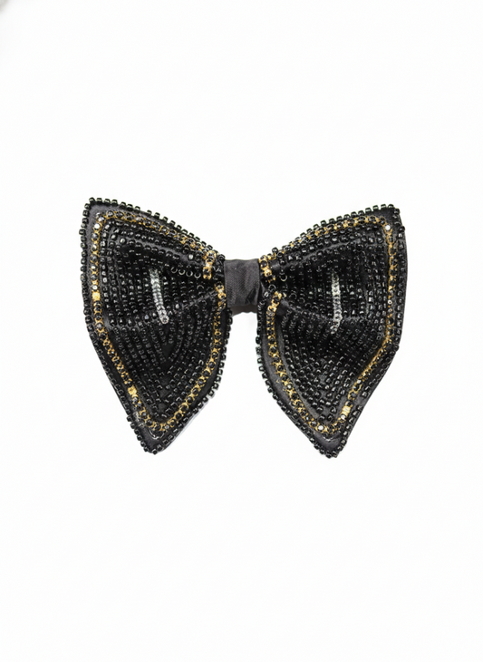 Hand-Embroidered Midnight Black Butterfly Bow Tie