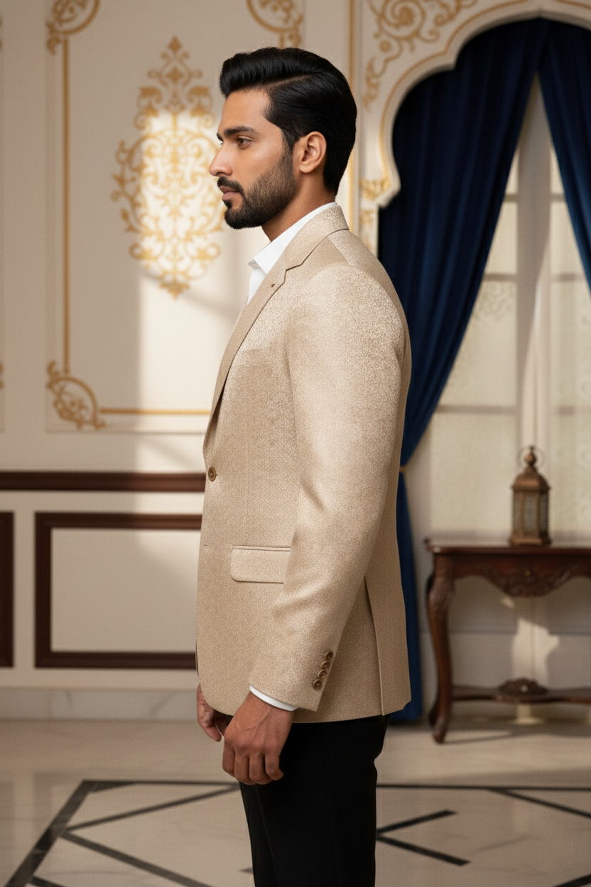 Men's Premium Champagne Gold Jacquard Blazer