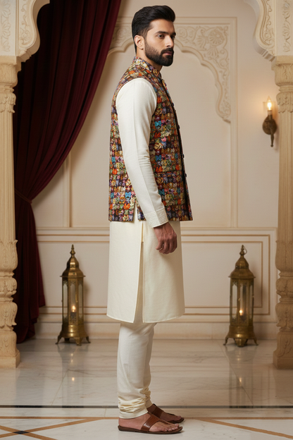 Whimsical Complexity: The Jigsaw Mosaic Nehru Jacket