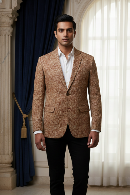 Men'sBrown Abstract Print Party Blazer