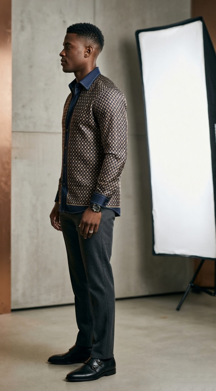 Men'sDesigner Engineered Silk-Sateen Scarf-Print Shirt