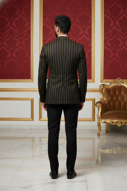Dark Pinstripe Suit with Yellow Stripes