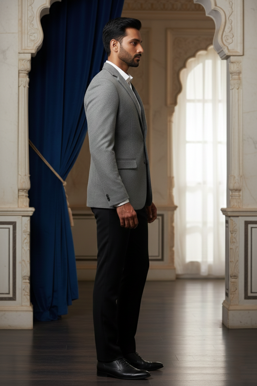 Men'sGrey Textured Single-Button Blazer