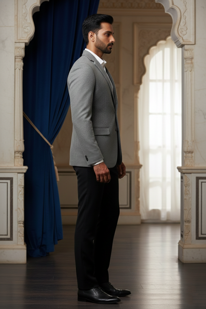 Men'sGrey Textured Single-Button Blazer
