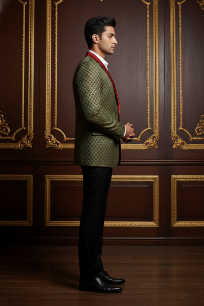 Emerald & Crimson Brocade Heritage Tuxedo Blazer