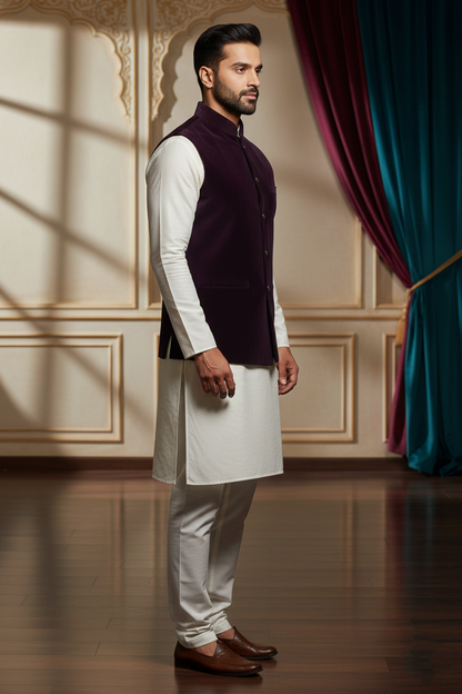 Men’s Premium Plum Velvet Nehru Jacket (Waistcoat)