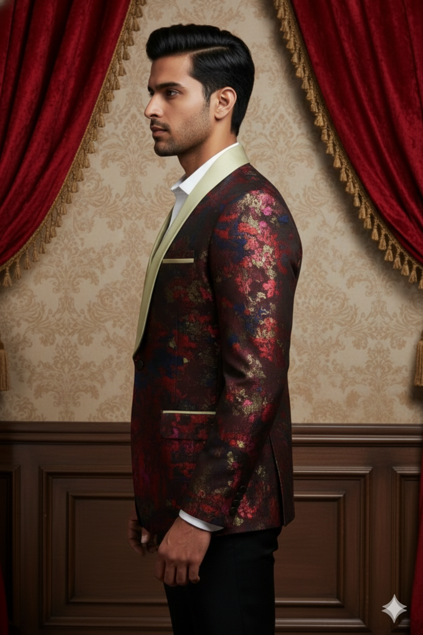 Men's Luxury Floral Jacquard Tuxedo Blazer