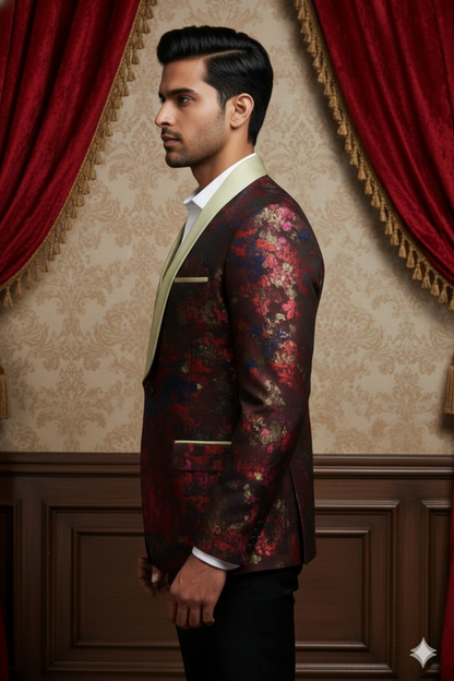 Men's Luxury Floral Jacquard Tuxedo Blazer