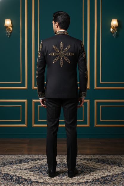 Royal Black Embroidered Jodhpuri Bandhgala Suit , Premium Ethnic Wedding Wear for Men