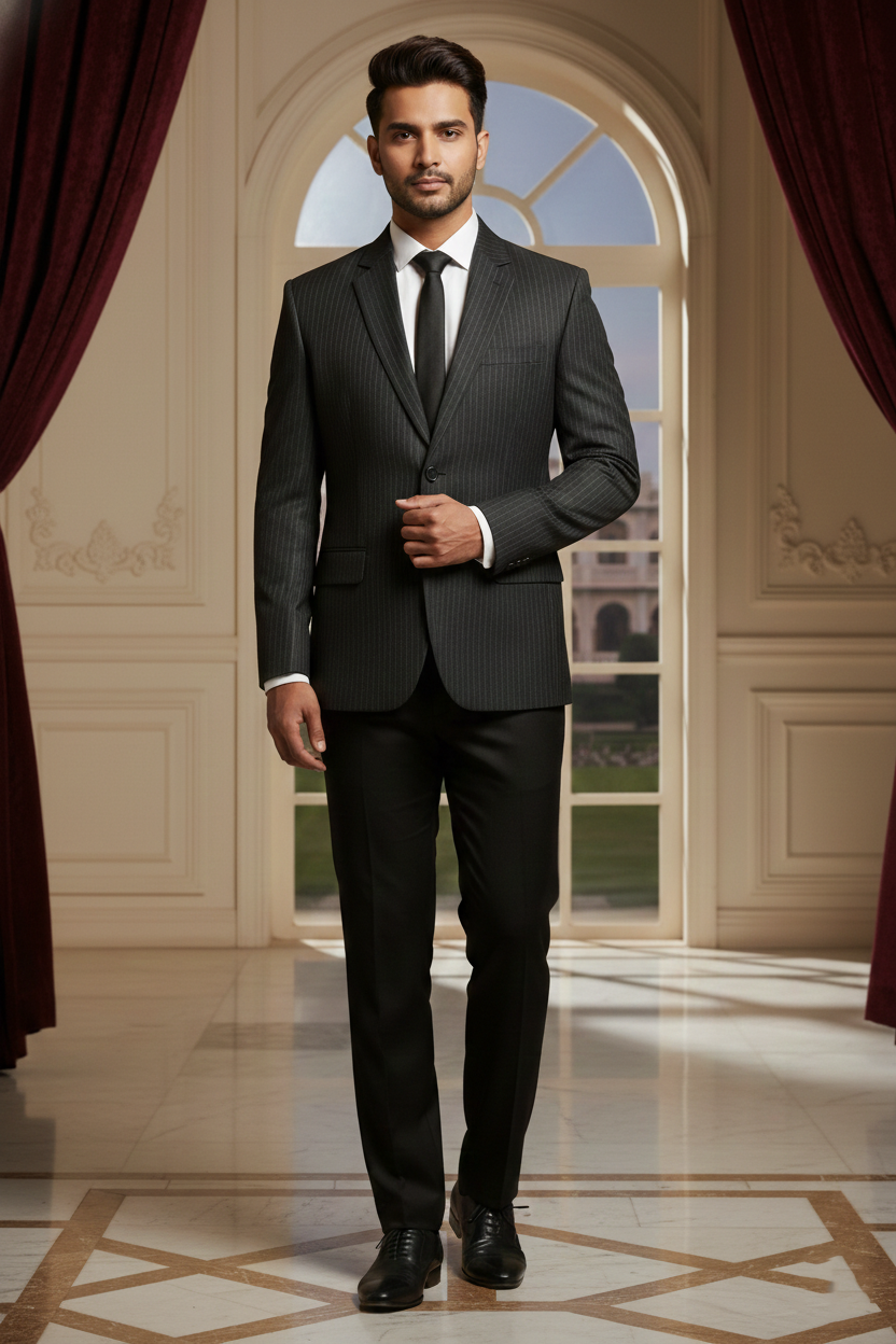 Men'sSlim-Fit Pinstripe Two-Button Business Blazer