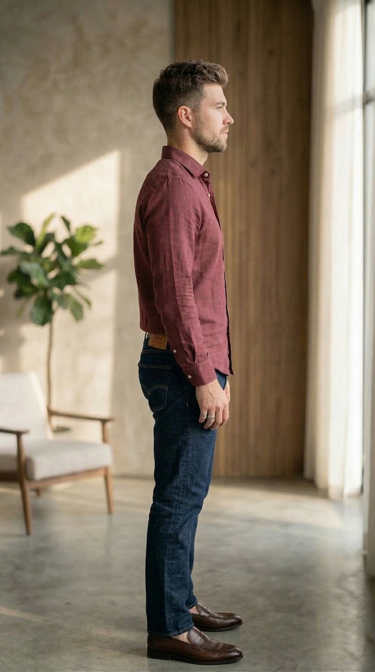 Men'sBurgundy Linen-Blend , The Elevated Casual Statement Shirt