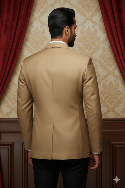 Men's Luxury Beige Jacquard Textured Blazer