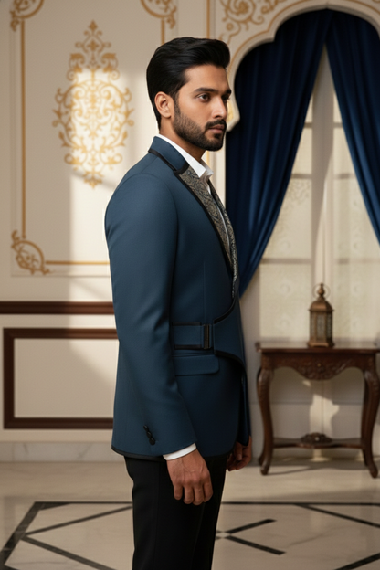 Men's Luxury Teal Blue Indo-Western Blazer