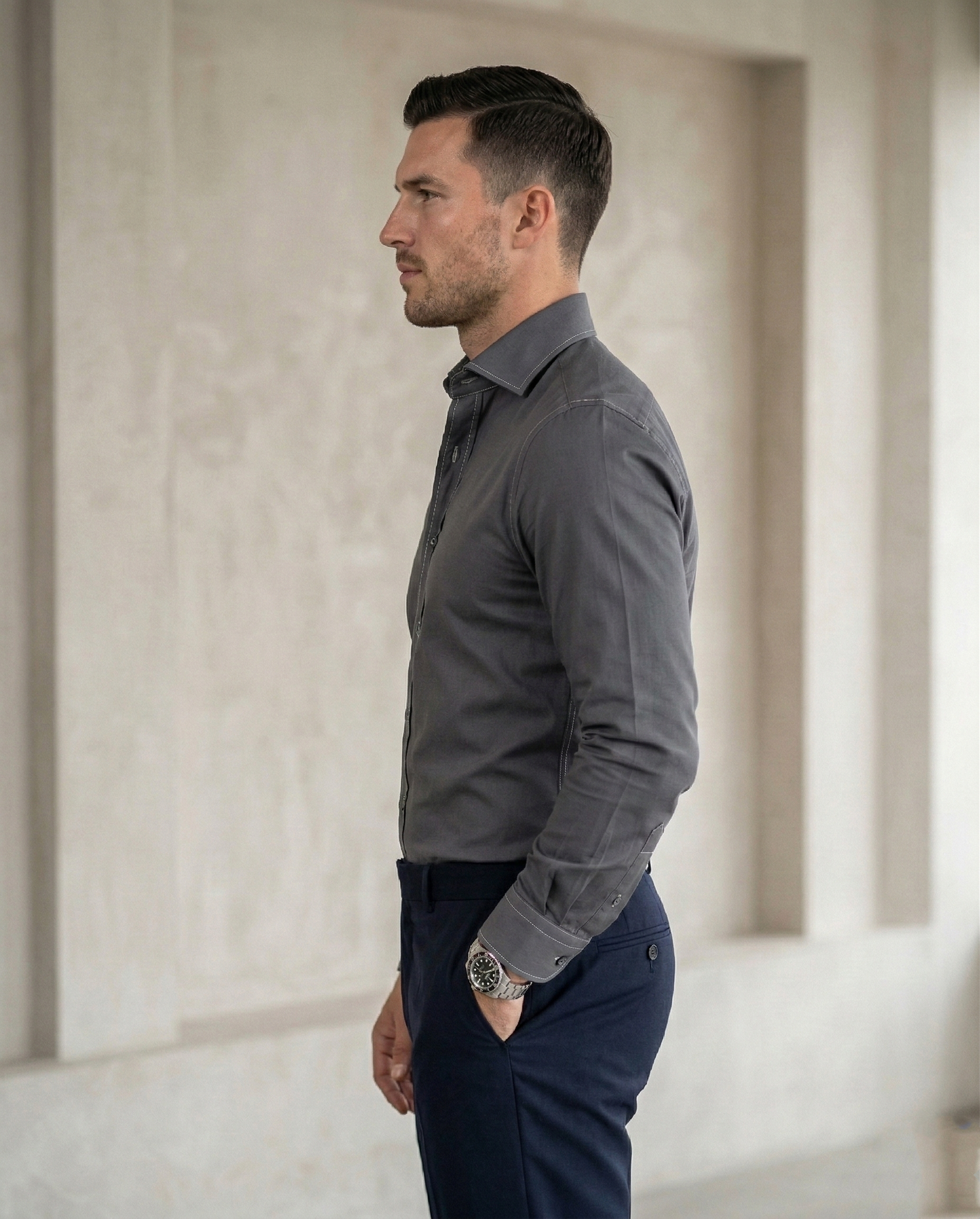 Charcoal Grey Formal Shirt for Men | Premium Cotton Blend Regular Fit