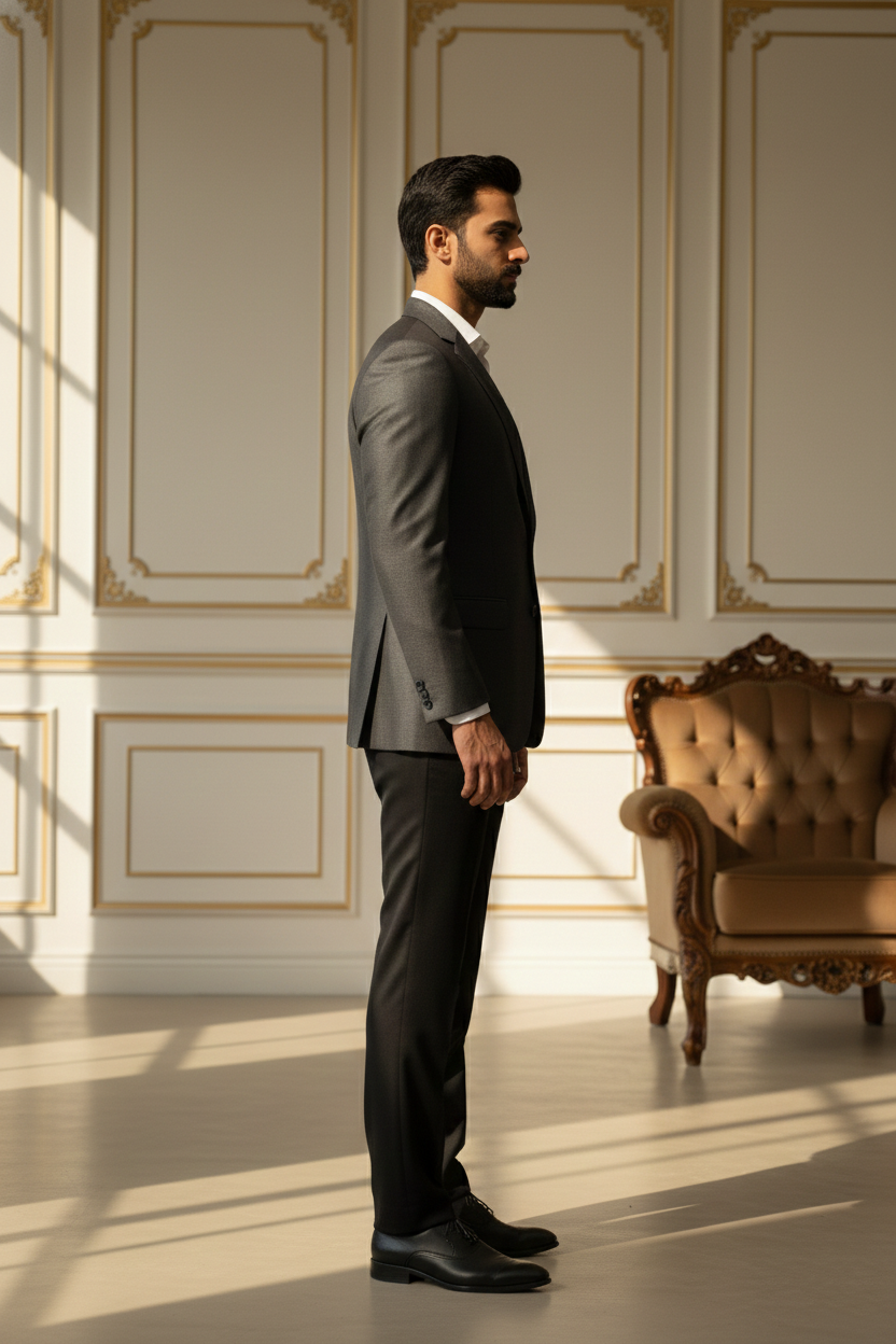 Men'sCharcoal Grey Slim-Fit Textured Wool Blazer