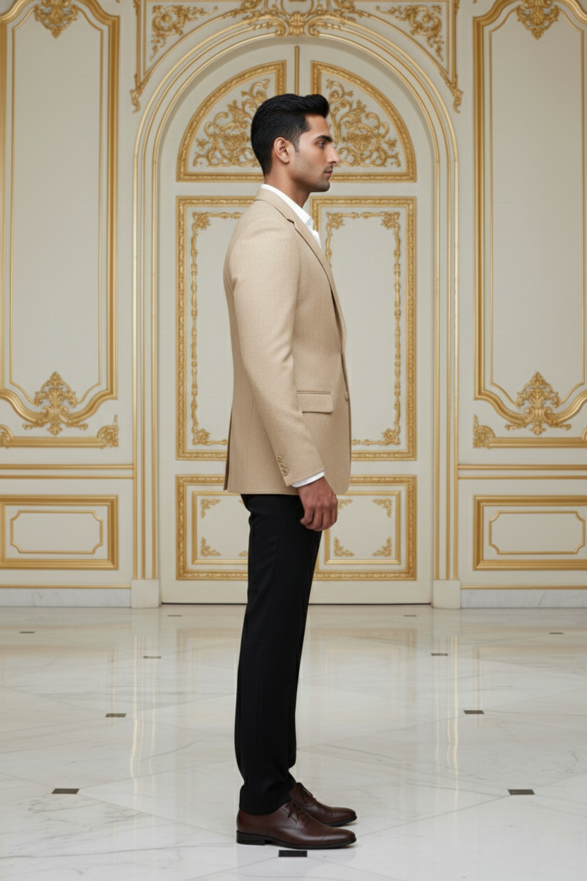 Men's Luxury Beige Jacquard Slim Fit Blazer