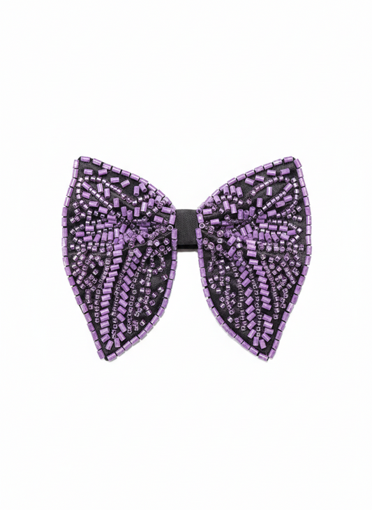 Lavender Purple Beaded Butterfly Bow Tie