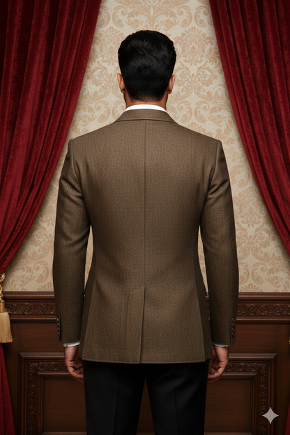 Men's Premium Brown Jacquard Textured Blazer