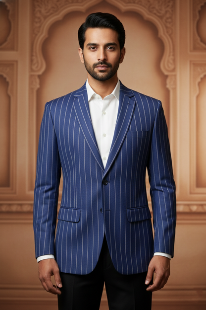 Men's Premium Blue Pinstripe Jacquard Blazer