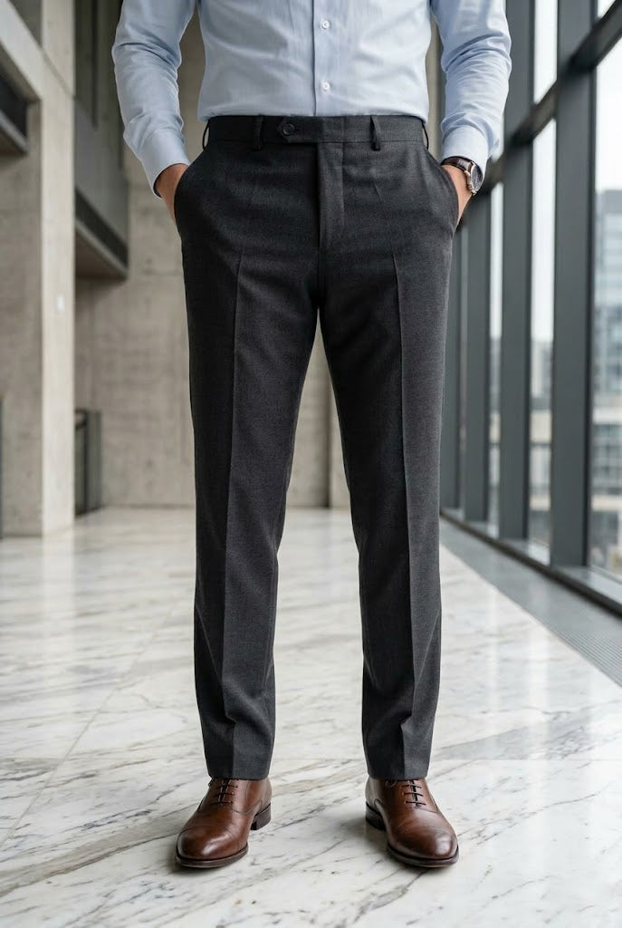 Men'sCharcoal Herringbone Wool Dress Trousers