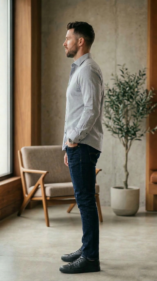 Men'sSlim-Fit Casual Shirt in Light Steel Blue