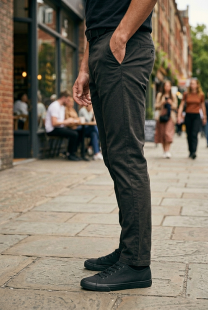 Slim-Fit Charcoal Cotton Chinos - Modern Urban Trousers