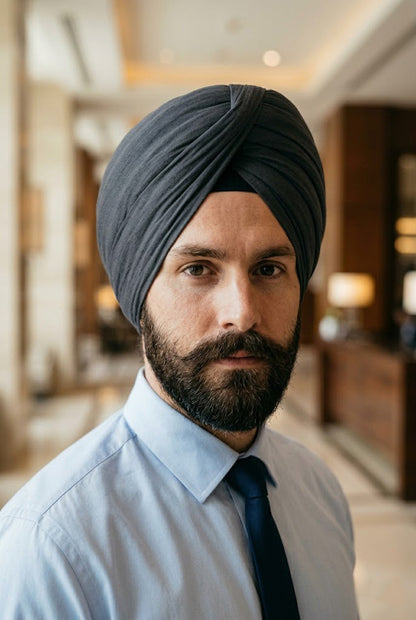 Slate Charcoal Formal Turban , Soft-Touch Pleated Wrap