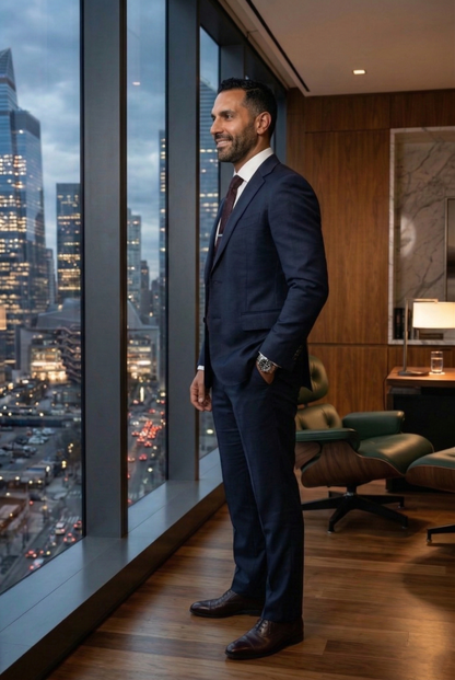 Elite Navy Blue Business Suit , Modern Tailored Fit