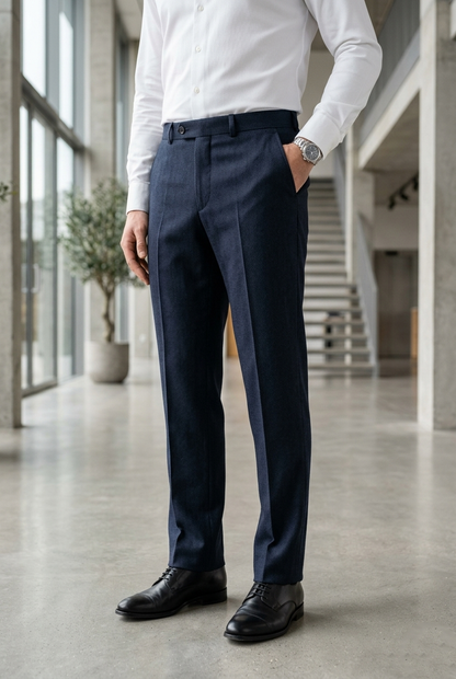 Men'sNavy Blue Herringbone Formal Trousers