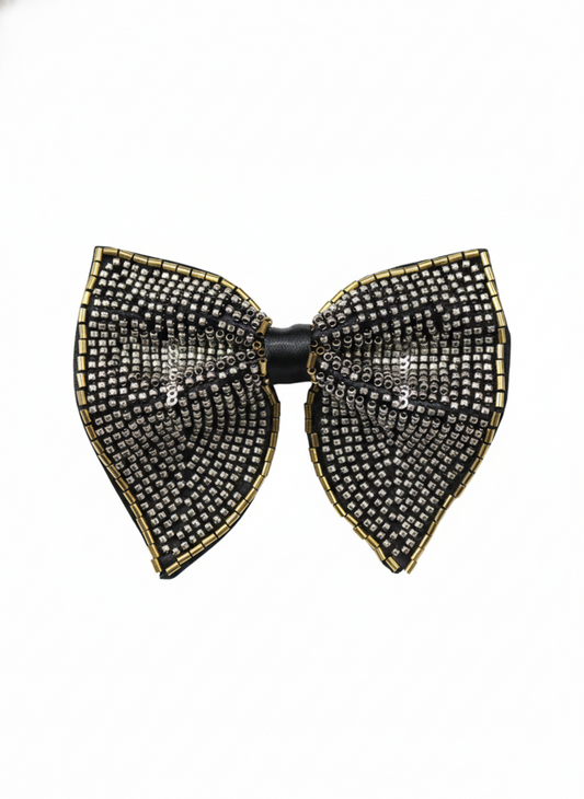 Hand-Beaded Metallic Butterfly Bow Tie