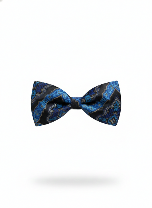 Celestial Sophistication: The Sky Blue & Noir Patterned Bow Tie