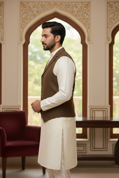 Men’s Brown Nehru Jacket | Classic Ethnic Waistcoat for Weddings, Festive & Party Wear