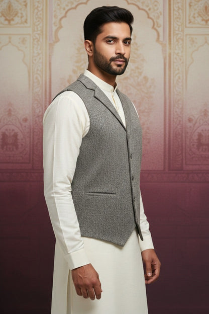 Men’s Grey & Black Nehru Jacket | Stylish Ethnic Waistcoat for Weddings & Festive Wear