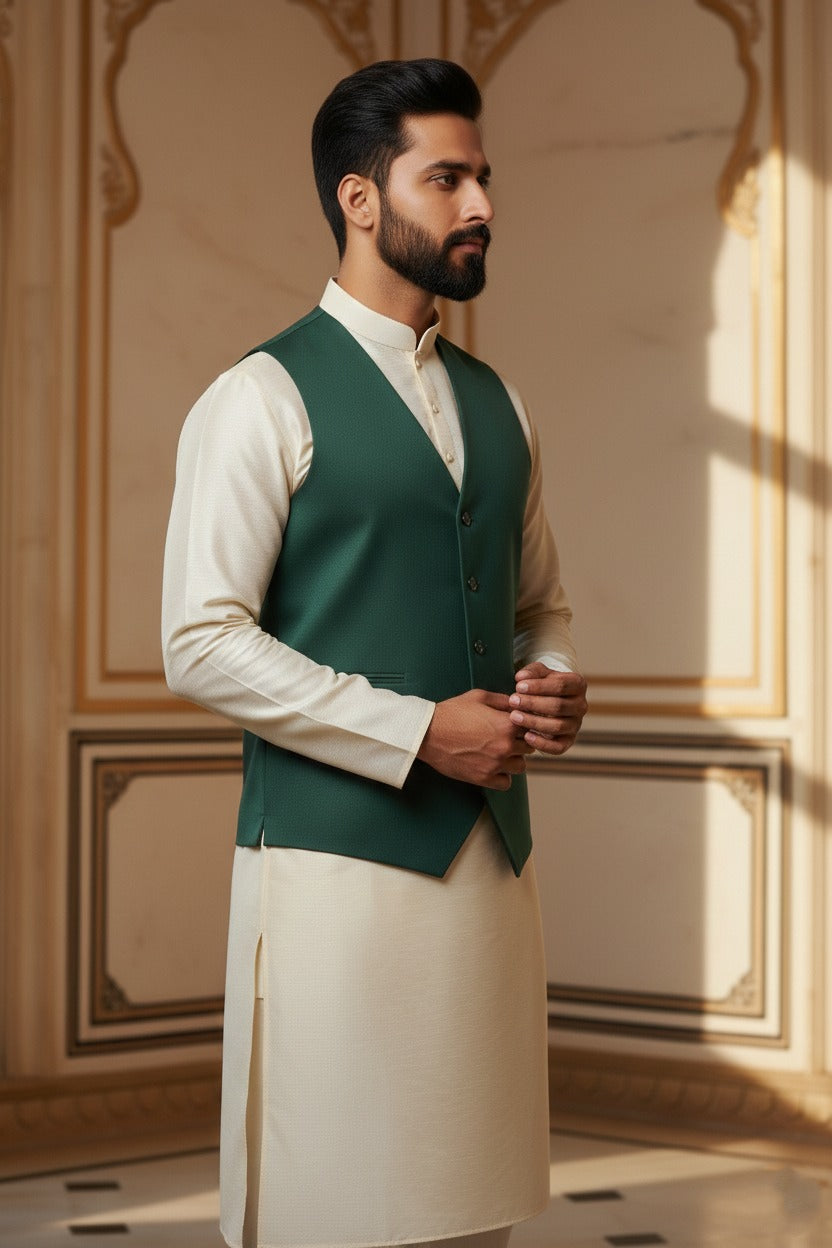 Men’s Teal Nehru Jacket | Stylish Ethnic Waistcoat for Weddings, Festive & Party Wear