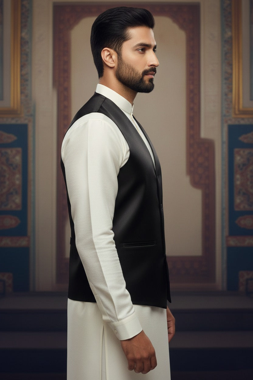 Men’s Black Nehru Jacket | Classic Ethnic Waistcoat for Weddings, Festive &amp; Party Wear&nbsp;