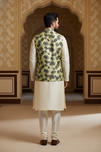 Title: Verdant Sophistication: The Modern Floral Nehru Ensemble