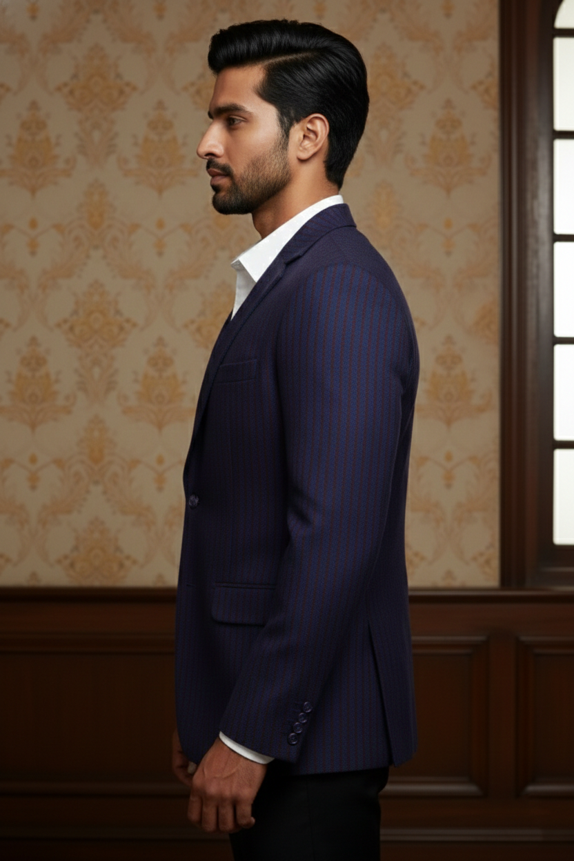 Men's Premium Navy Blue Micro-Textured Jacquard Blazer