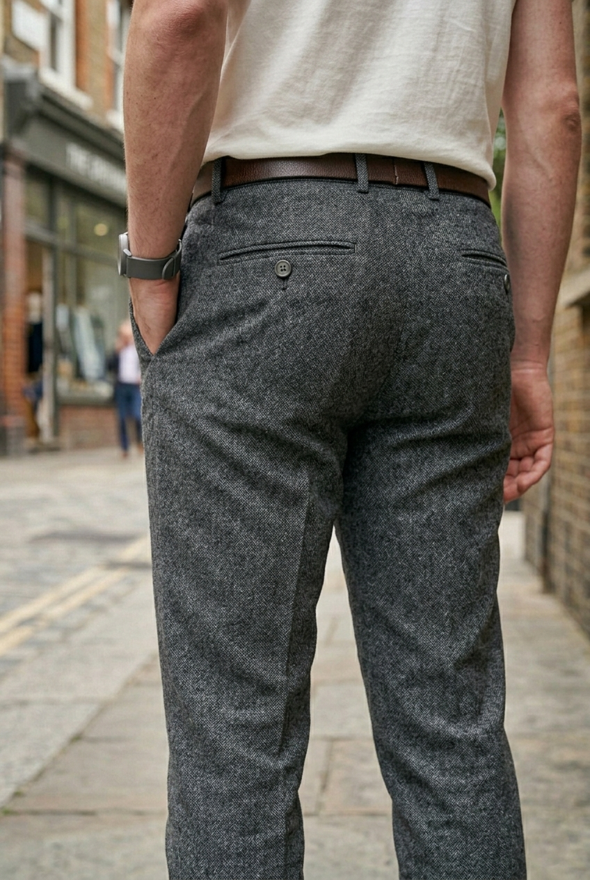 Slim-Fit Grey Melange Trousers - Premium Textured Finish