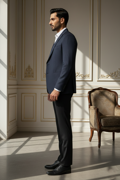 Men'sMidnight Navy Micro-Check Tailored Blazer