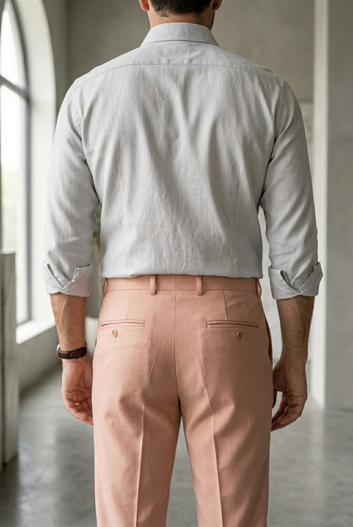 Men'sSalmon Pink Tailored Slim-Fit Trousers