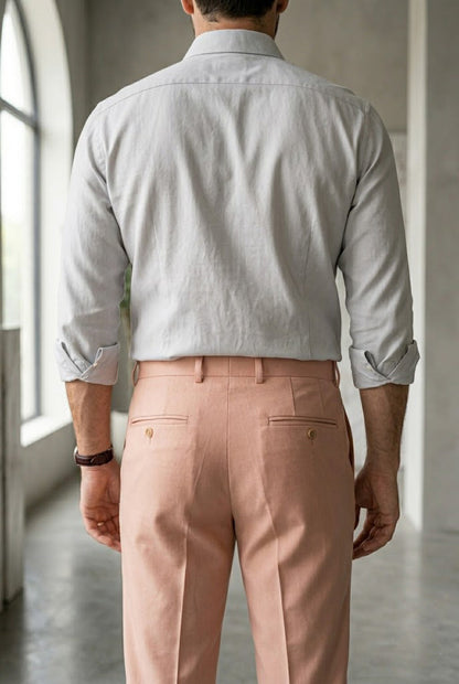Men'sSalmon Pink Tailored Slim-Fit Trousers
