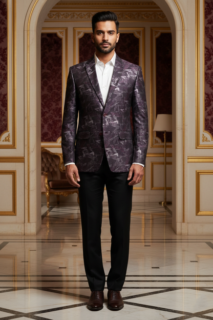 Men's Premium Wine Jacquard Slim Fit Blazer