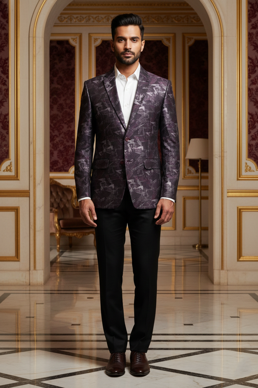 Men's Premium Wine Jacquard Slim Fit Blazer